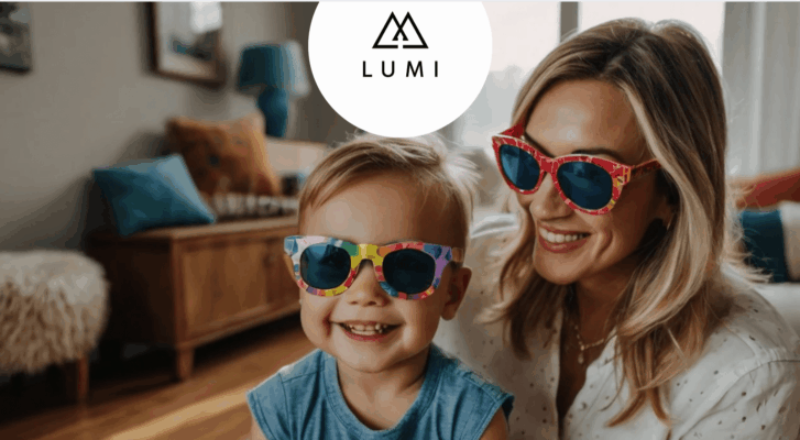 Bé vui vẻ đeo kính râm trẻ em Lumi